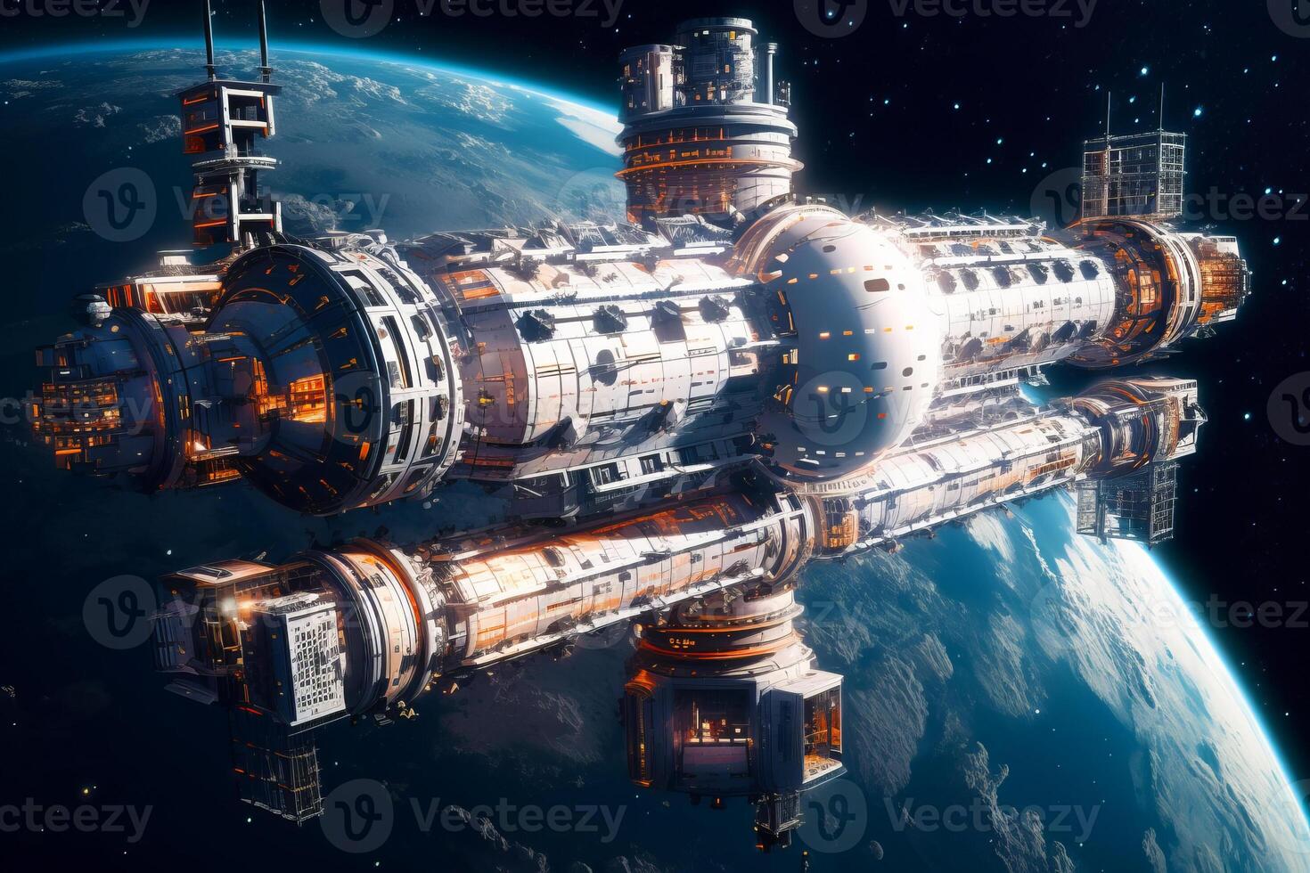 Space station in the middle of the earth. photo