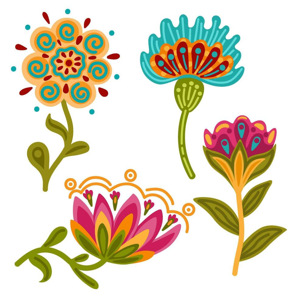 conjunto de linda flor decorativo icono. mano dibujado floral símbolo recopilación. gente estilo. vector