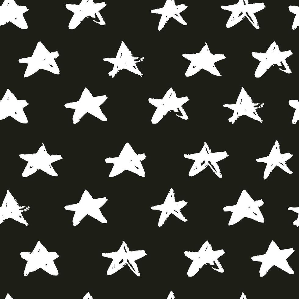 Monochrome grunge stars seamless pattern. Black ink stains star wallpaper. vector