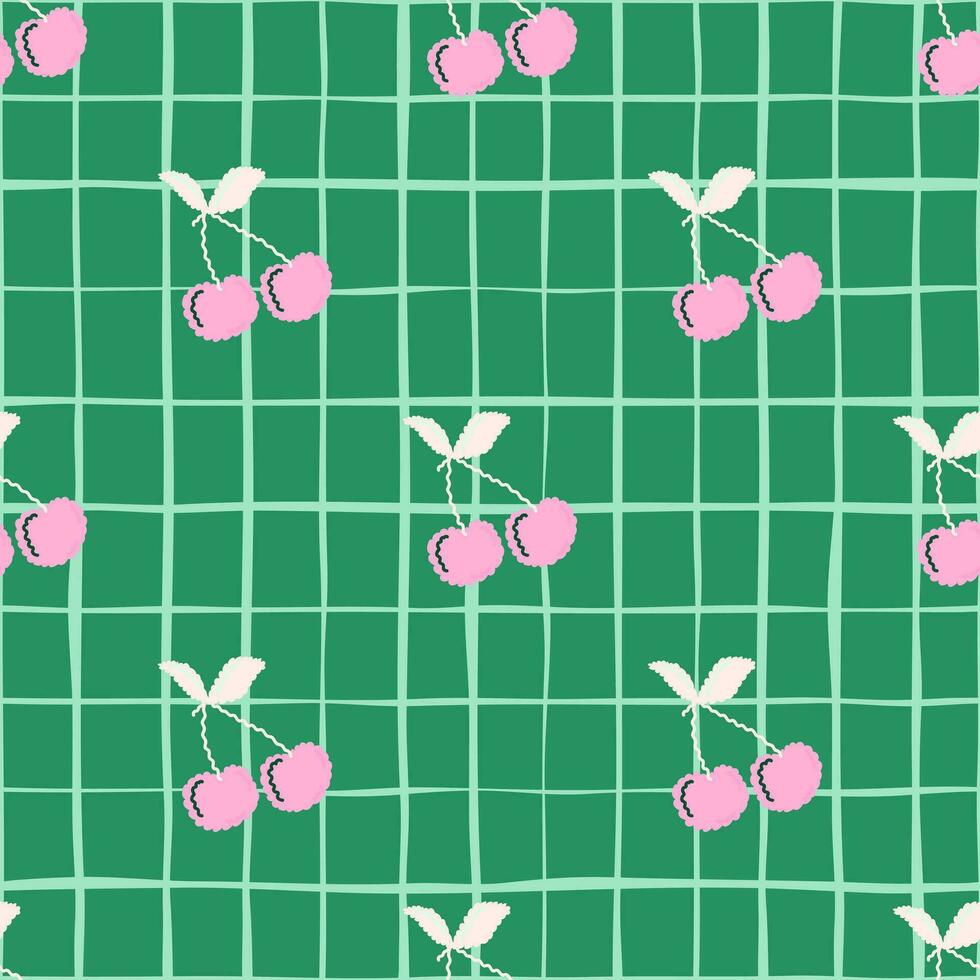 Cute cherry seamless pattern. Hand drawn cherries wallpaper. vector