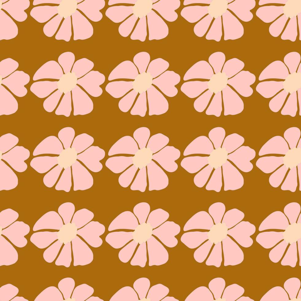 Retro groovy flowers seamless pattern. Vintage floral background. Abstract stylized botanical wallpaper vector