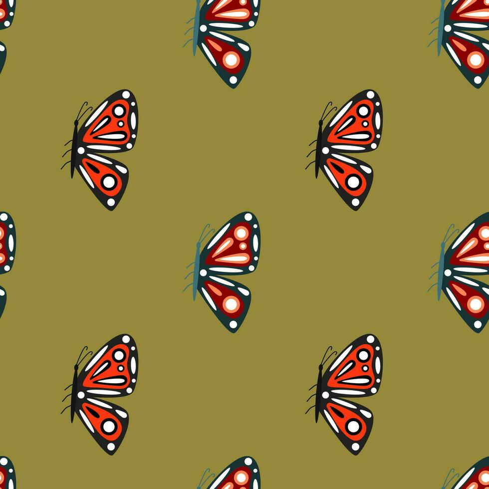 Simple stylized moth seamless pattern. Butterflies wallpaper. Flying insect print. vector