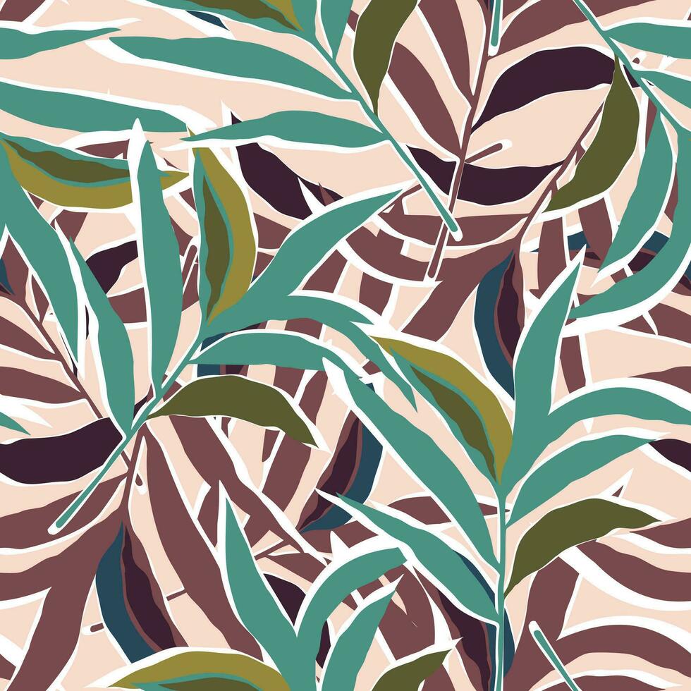 estilizado tropical palma hojas fondo de pantalla. selva palma hoja sin costura modelo. vector