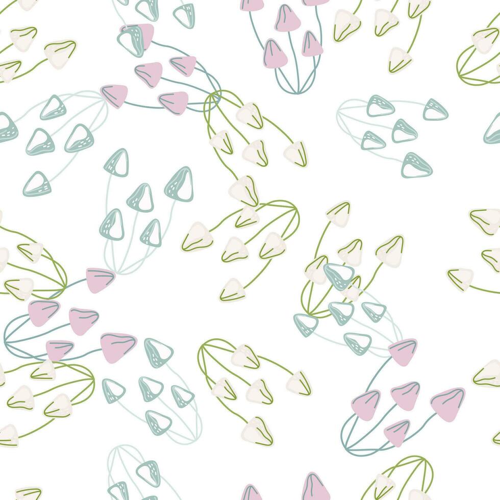 Hand drawn toadstool mushrooms seamless pattern. Magical fly agaric wallpaper. vector