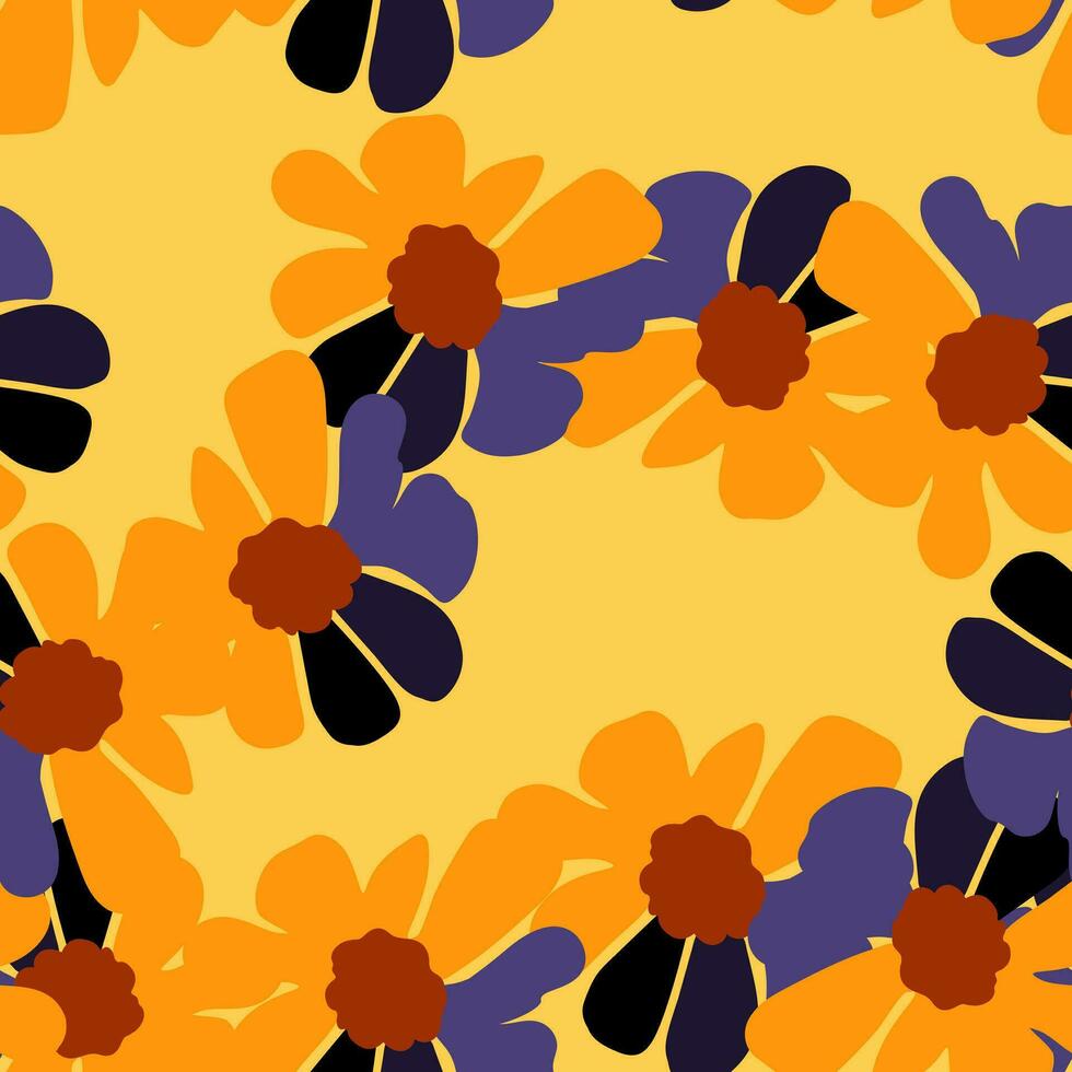 Vintage flowers seamless pattern. Retro groovy floral background. Abstract stylized botanical wallpaper. vector