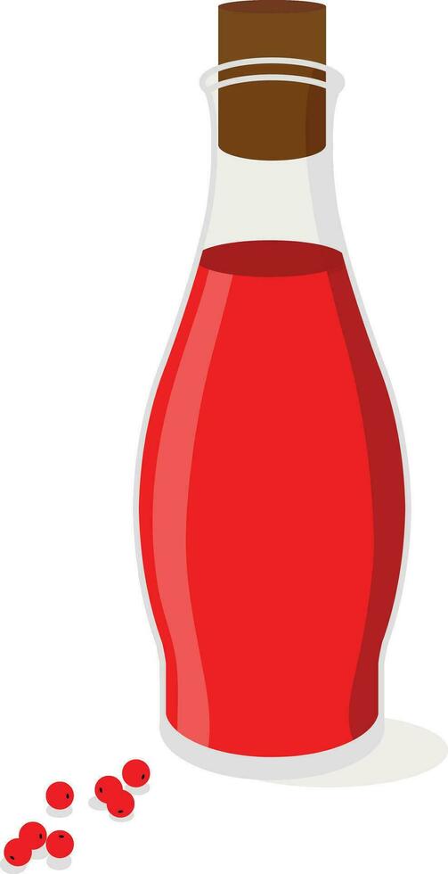 Cranberry juice in a bottle in flat style. Vector illustration