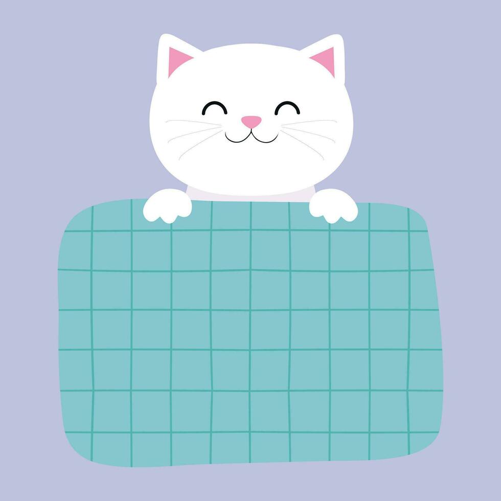 Hand drawn cartoon cat holding a squared paper sheet. Back to school concept. Vector illustration