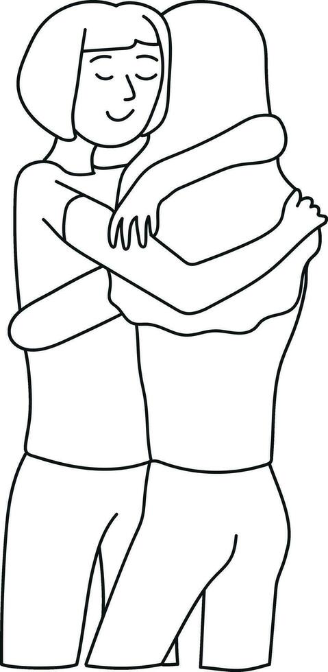 Two girls are hugging. Simple hand drawn line art symbolizes friendship, love and support. Isolated on white background vector