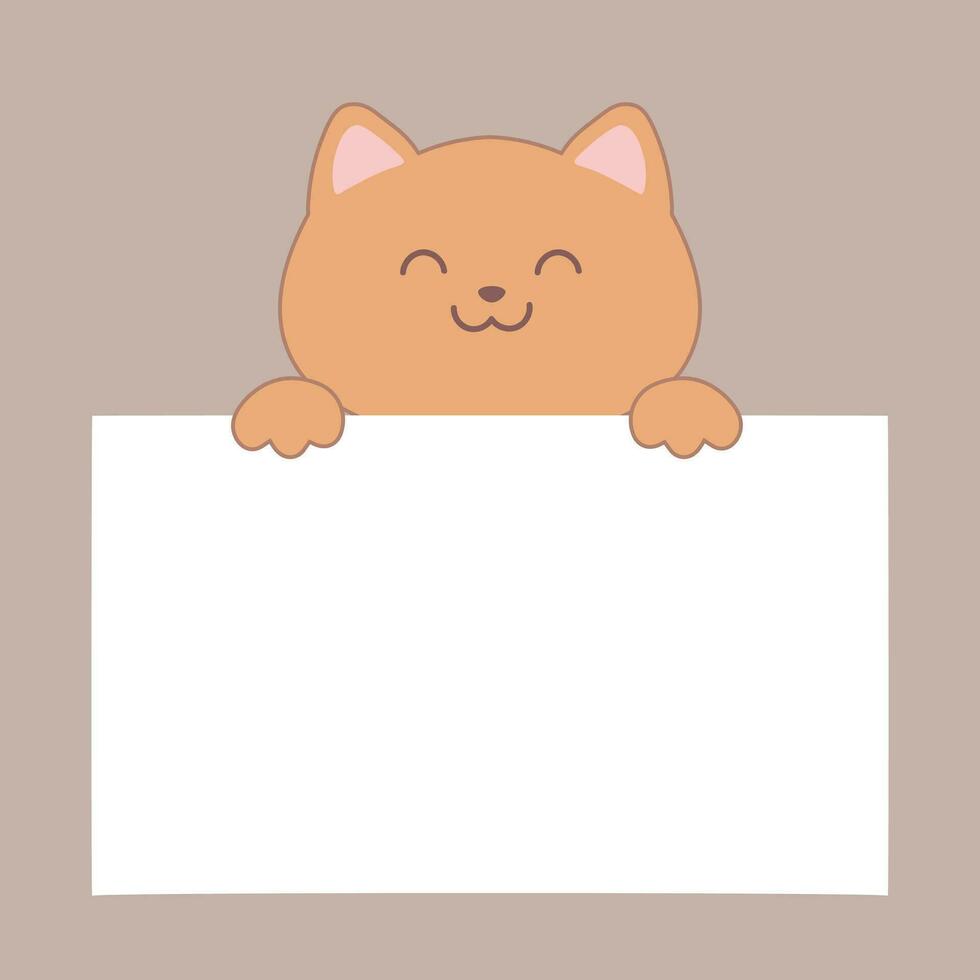 Cartoon ginger cat holding a blank paper sheet. Vector illustration