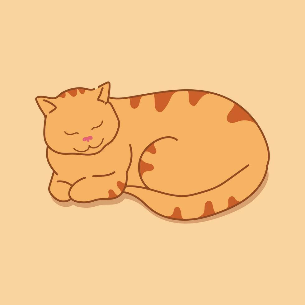 Sleeping ginger in a peaceful position. Cute red tabby cat sleeps. Vector illustration