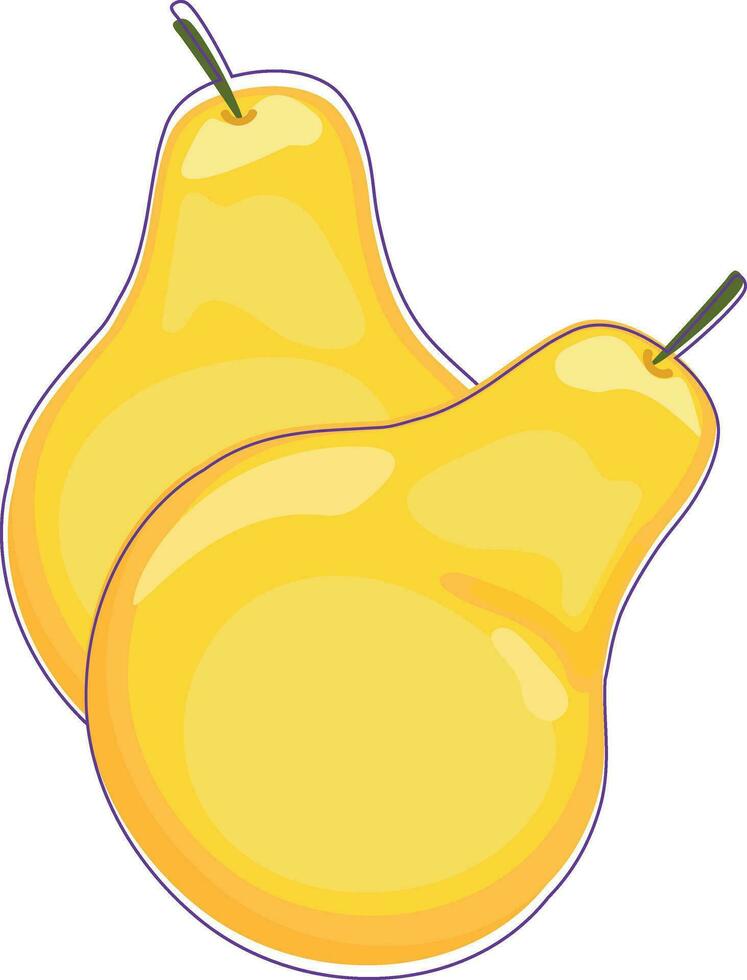 Two yellow pears isolated on a white background. Vector illustration