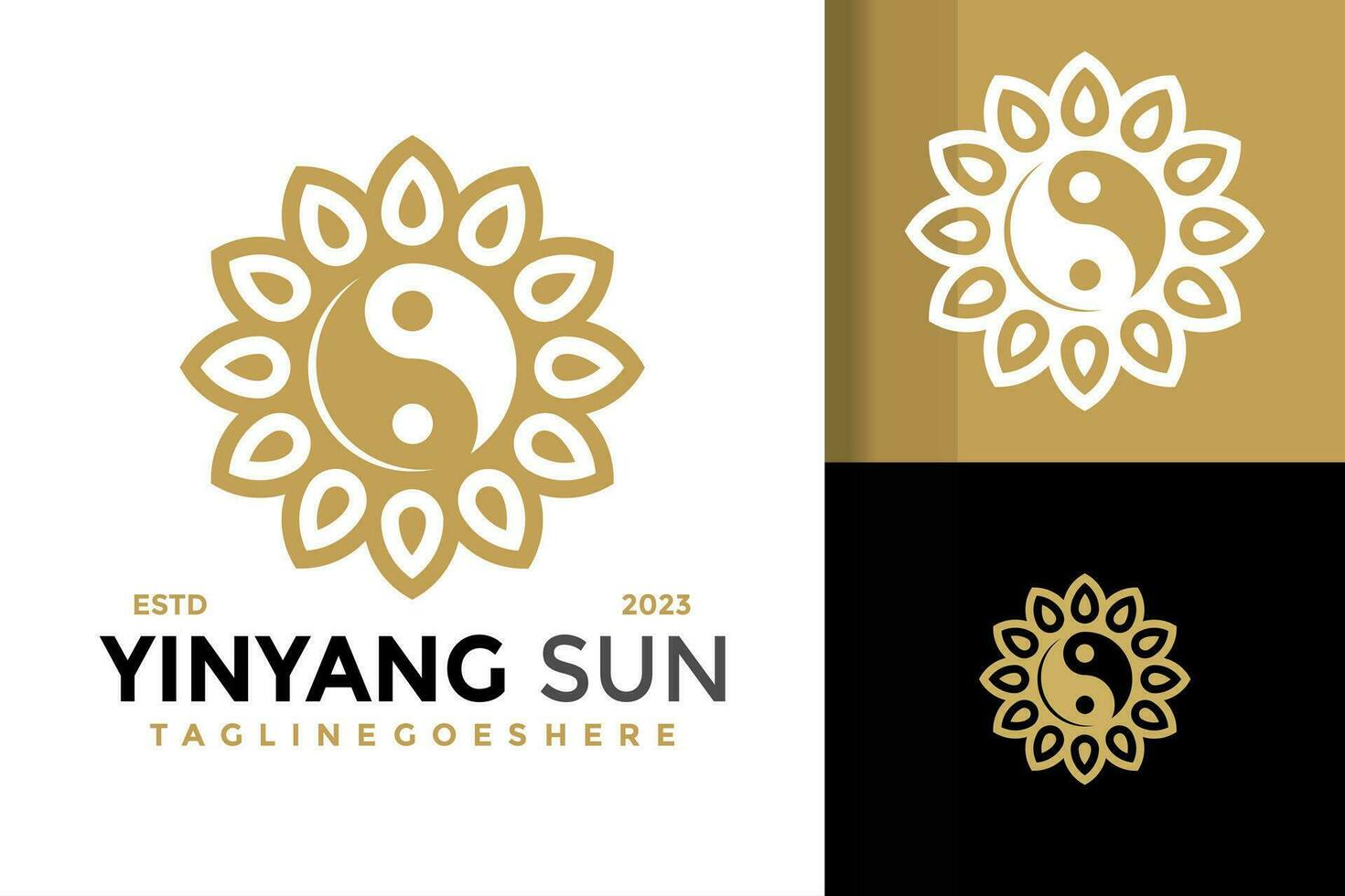 Yinyang sun flower logo design vector symbol icon illustration
