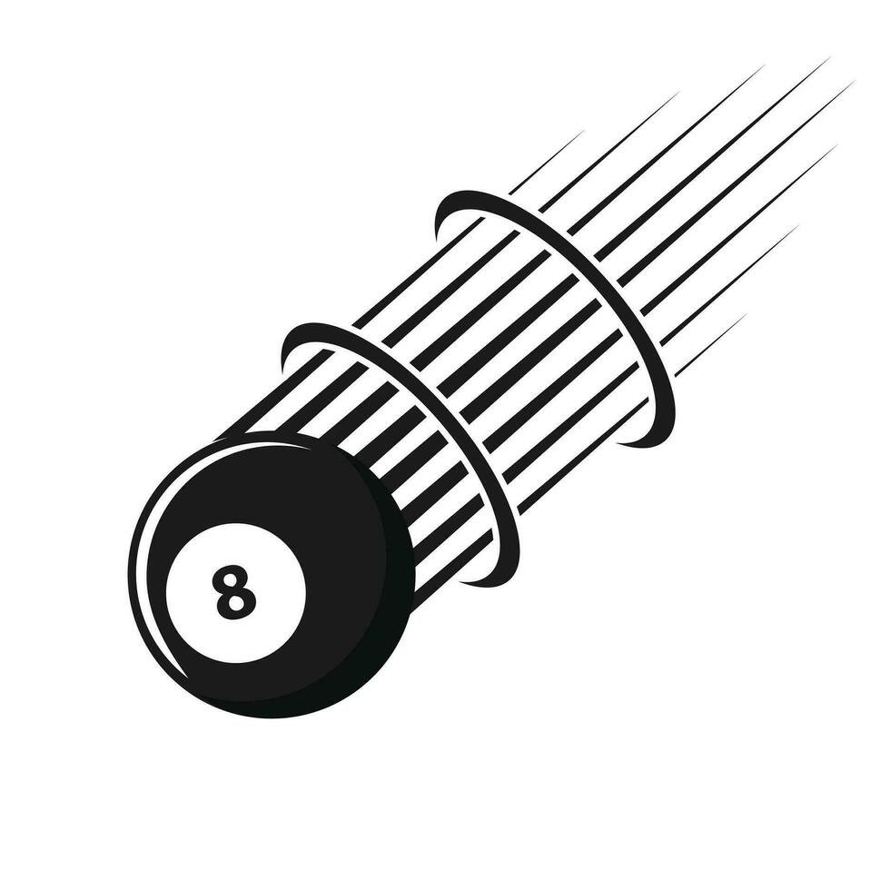 Black Number 8 billiard Ball with moving motion effect cartoon vector flat art design illustration template free editable