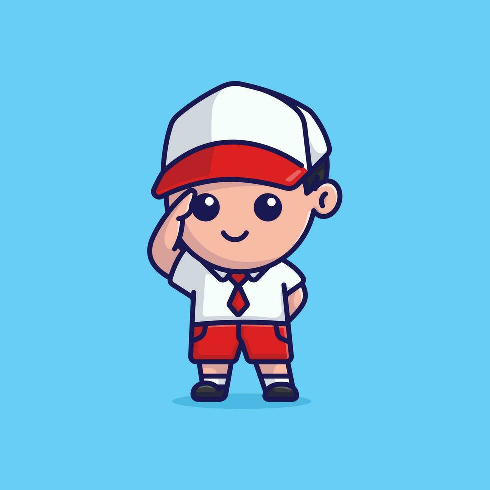 Cute boy wearing a hat indonesian elementary school cartoon vector illustration student icon