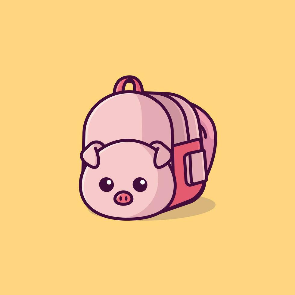 Cute pig bag cartoon vector illustration icon animal education isolated