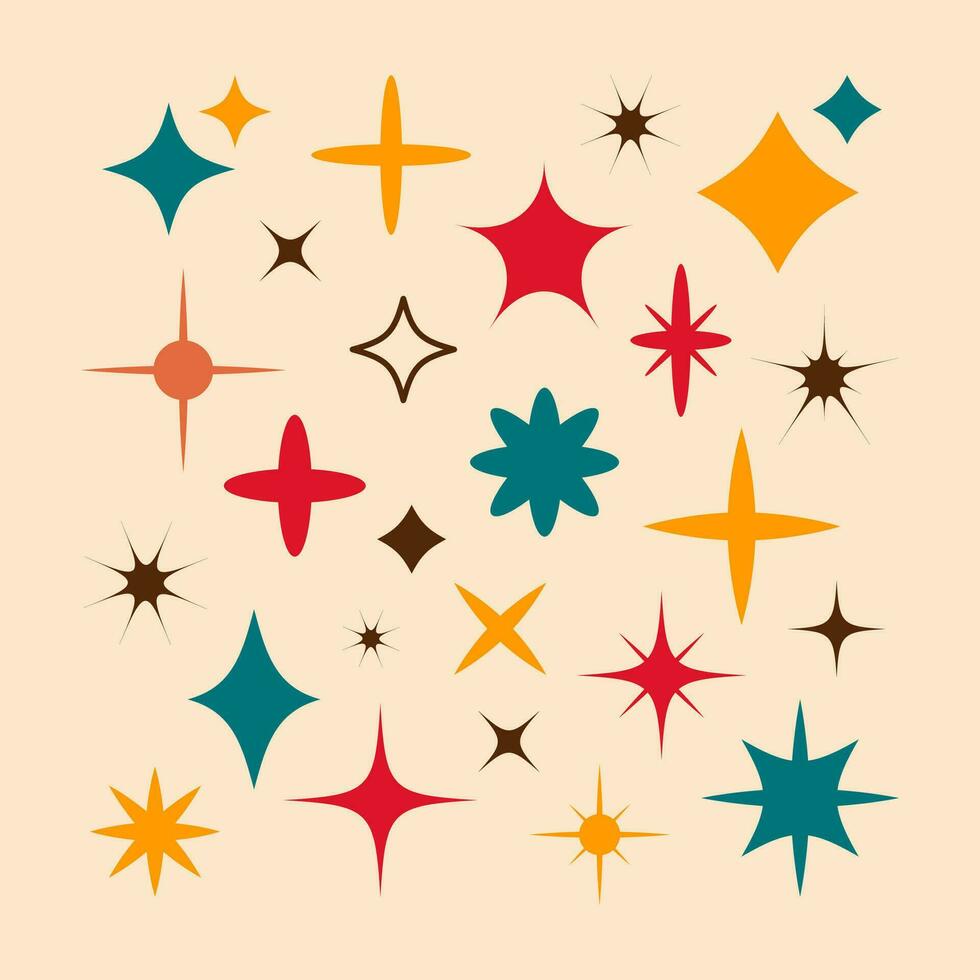 Retro y2k stars set. Futuristic graphic ornaments for decoration vector