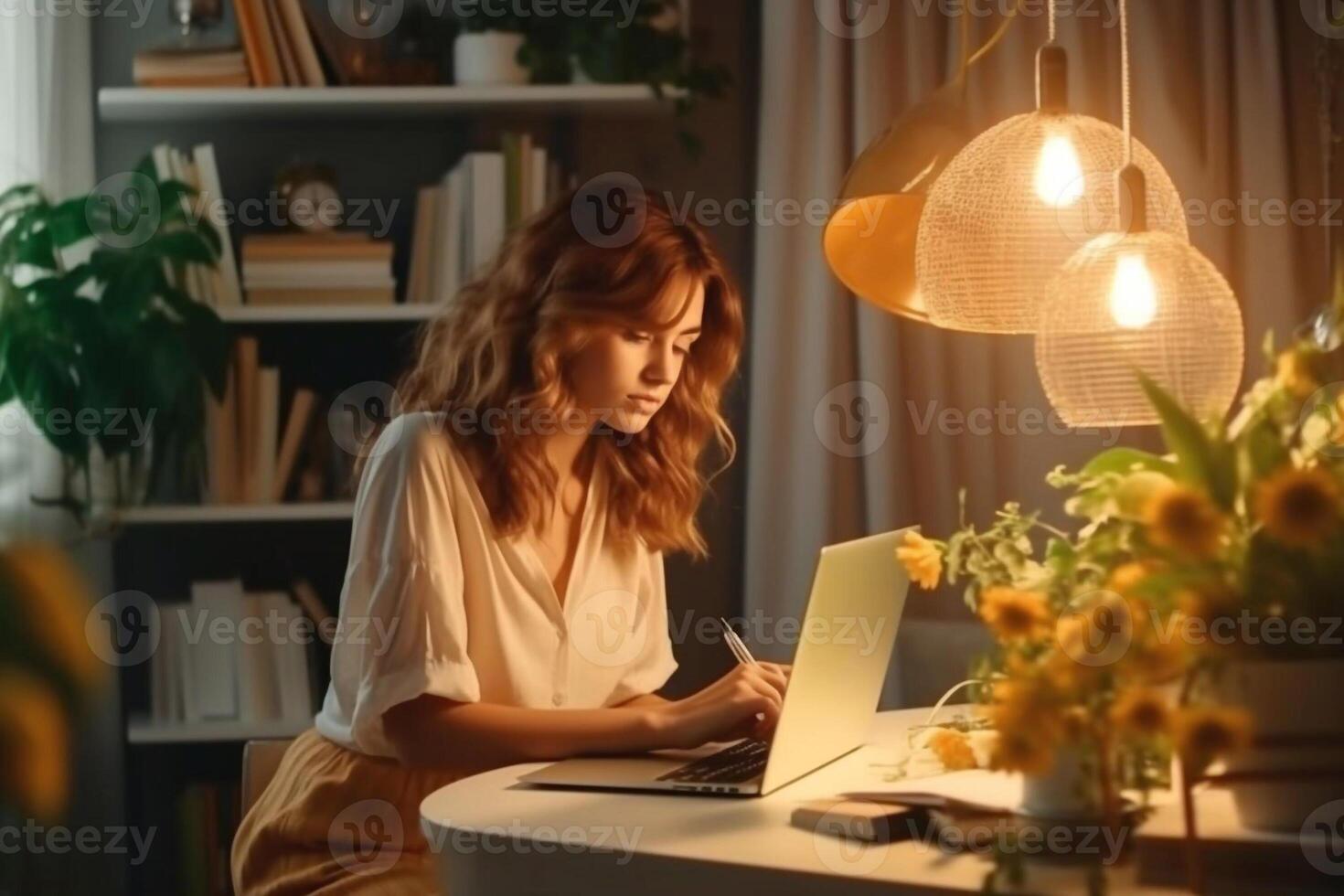 Portrait of a Happy Successful Businesswoman Using Laptop Computer in Creative Agency in the Evening. Black Female Smiling while Browsing Internet, Checking Funny Memes on photo
