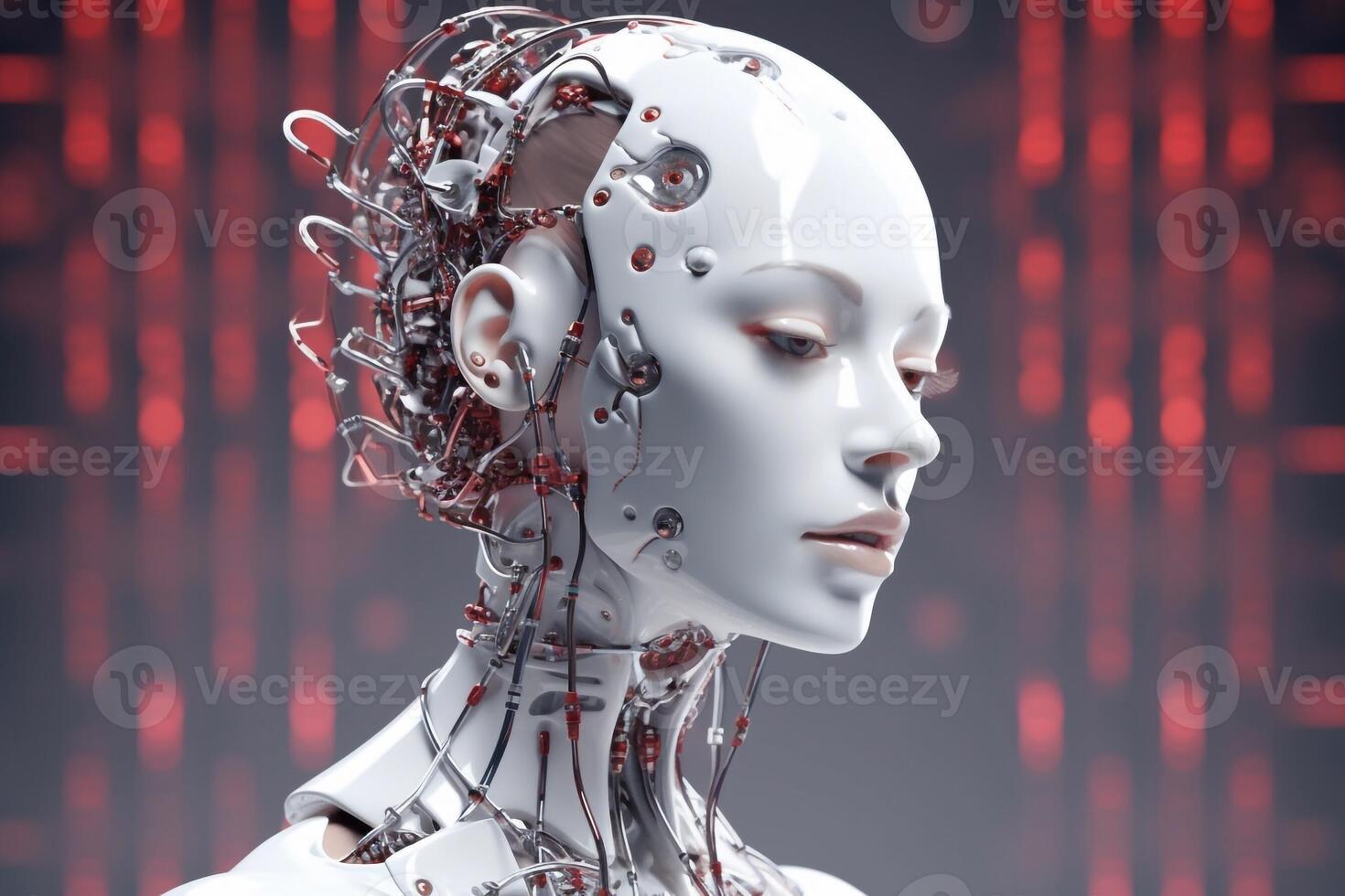 Cyborg the girl in a raincoat. 3d illustartion. photo