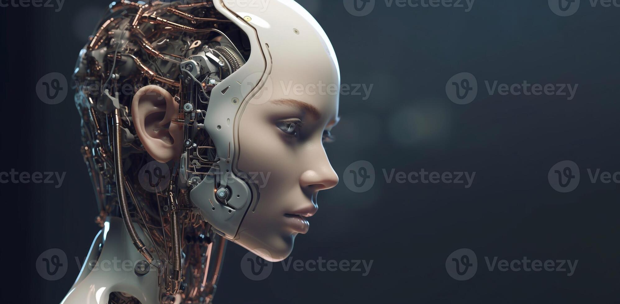 Cyborg the girl in a raincoat. 3d illustartion. photo