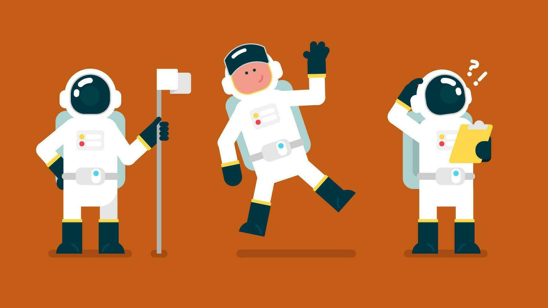 Cute Astronaut put white flag on moon, Space man floated in air, reading notes and feel confused and thinking, Science Technology Icon, Flat avatar vector