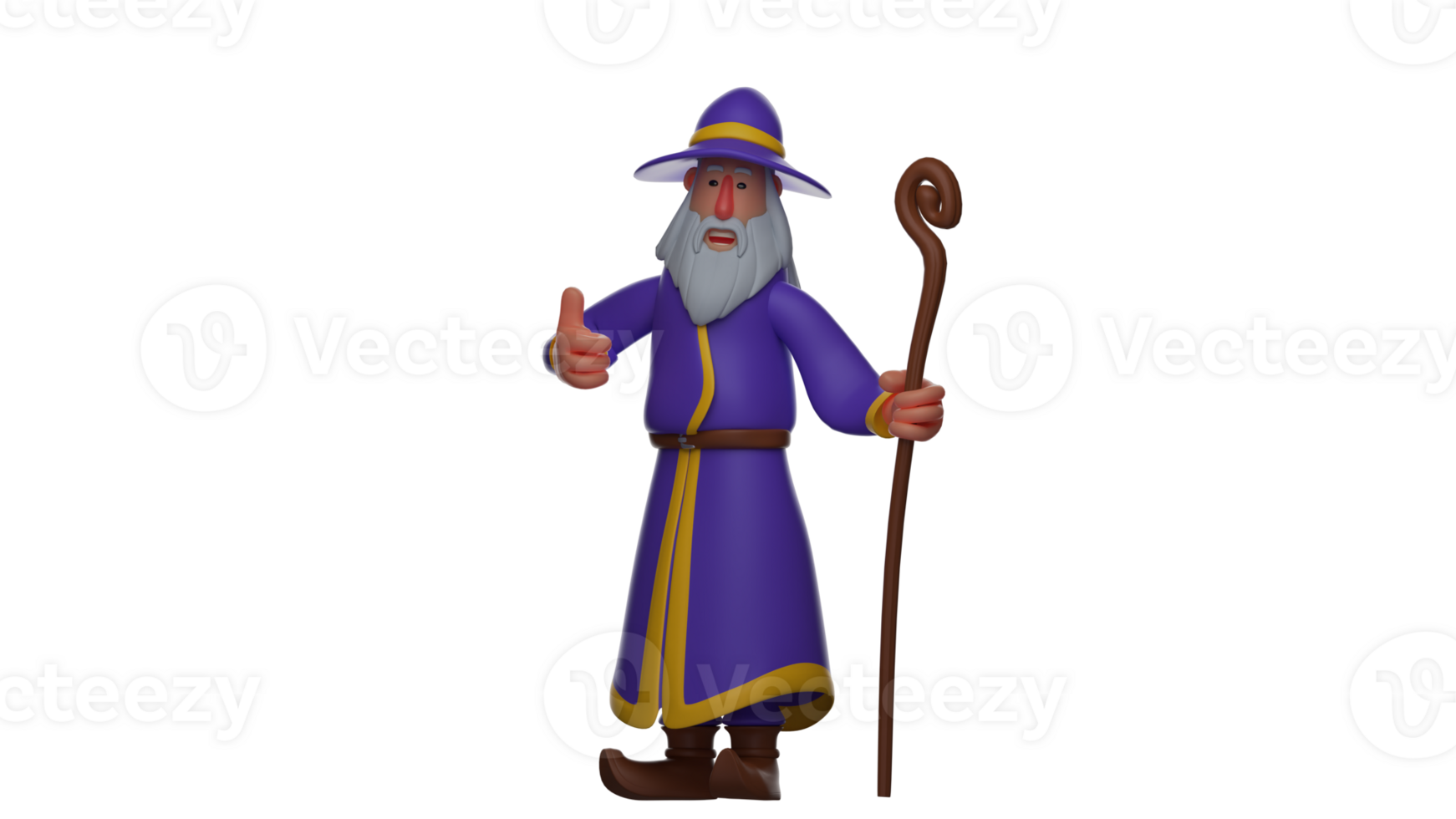 3D illustration. Sweet wizard 3D cartoon character. Witch stood up and gave a thumbs up sign. The old witch smiled and looked happy. Witch showed a proud expression. 3D cartoon character png