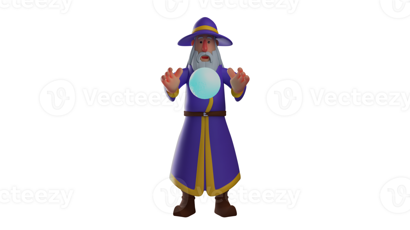 3D illustration. Great Witch 3D cartoon character. The wizard spread his arms and there was a flaming ball floating in the center. Great old witch. 3D cartoon character png