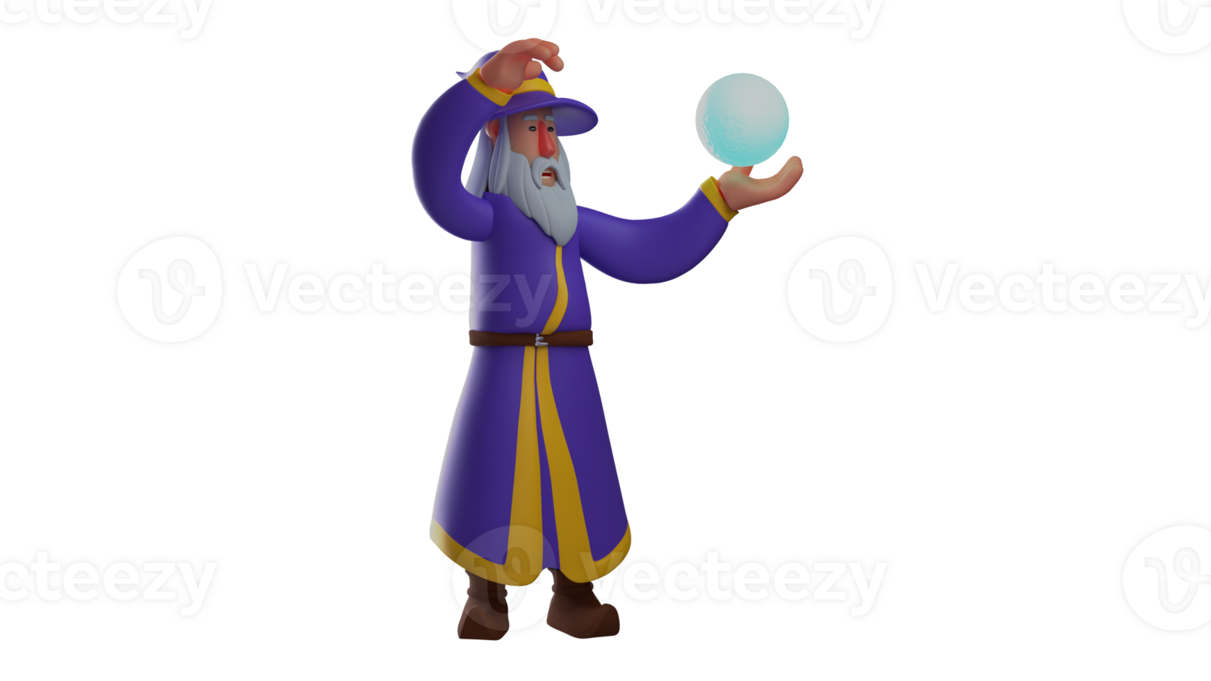 3D illustration. Old Witch 3D cartoon character. Witch with a flaming orb in one hand. The old witch was chanting a spell before throwing his magic orb. 3D cartoon character png