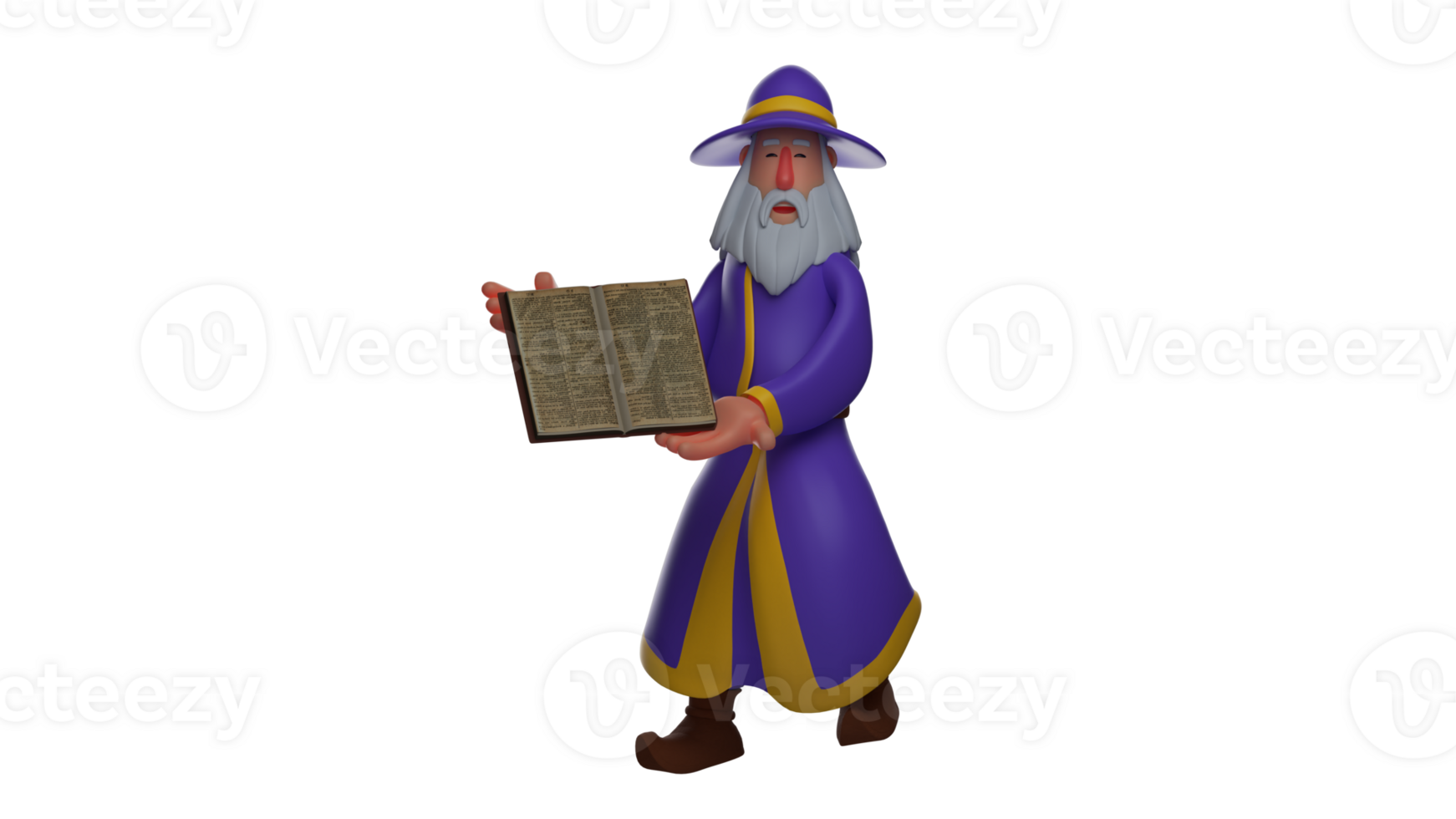 3D illustration. Smart Witch 3D cartoon character. The witch shows the spell book he is holding. The old witch wanted to explain about the spell book he had been using. 3D cartoon character png