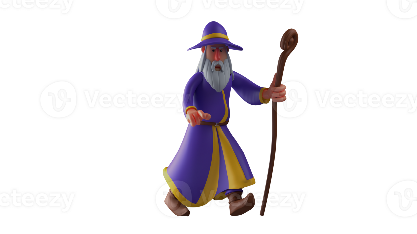 3D illustration. Scary Wizard 3D cartoon character. Witch pointed at someone in front of him. The witch showed his angry expression. The old witch was furious. 3D cartoon character png