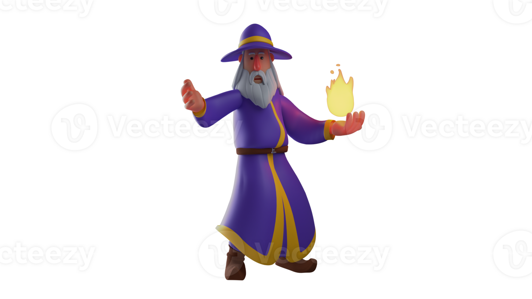 3D illustration. Great Witch 3D cartoon character. Witch with flames in his hands. Old witch is doing everything in his power to face his enemy. 3D cartoon character png