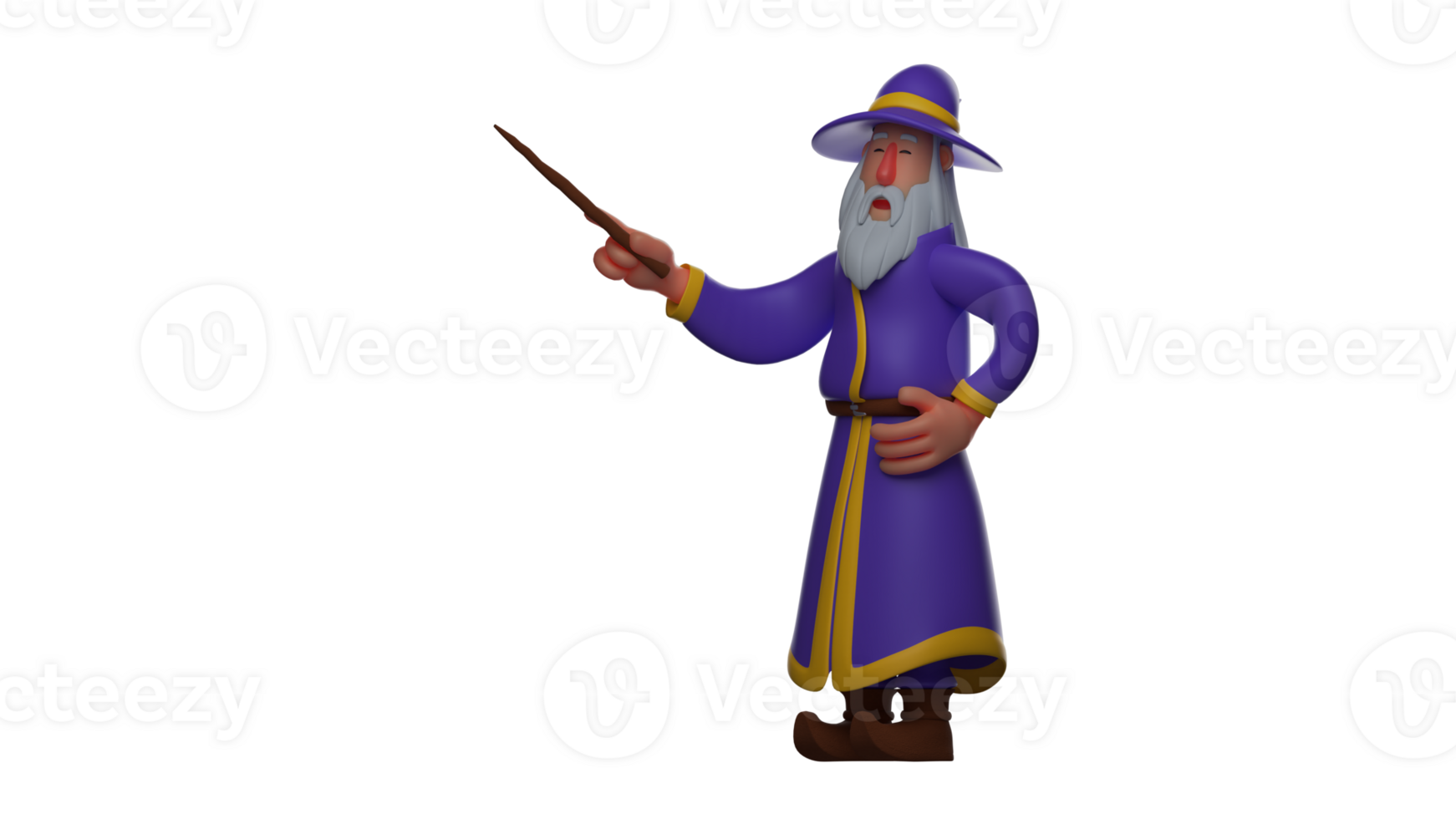 3D illustration. Charming Witch 3D cartoon character. The witch holds his magic wood. The witch showed his sweet smile. The old wizard put one hand on his waist. 3D cartoon character png