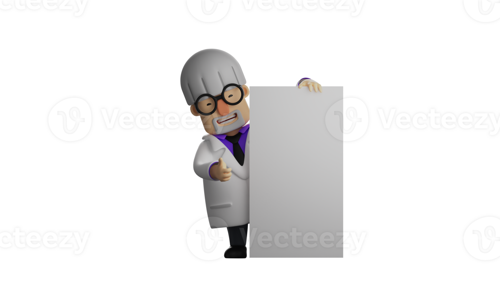 3D illustration. Enchanting Professor 3D cartoon character. The professor stood by the long white paper he was holding. Professor smiled sweetly while giving a thumbs up. 3D cartoon character png