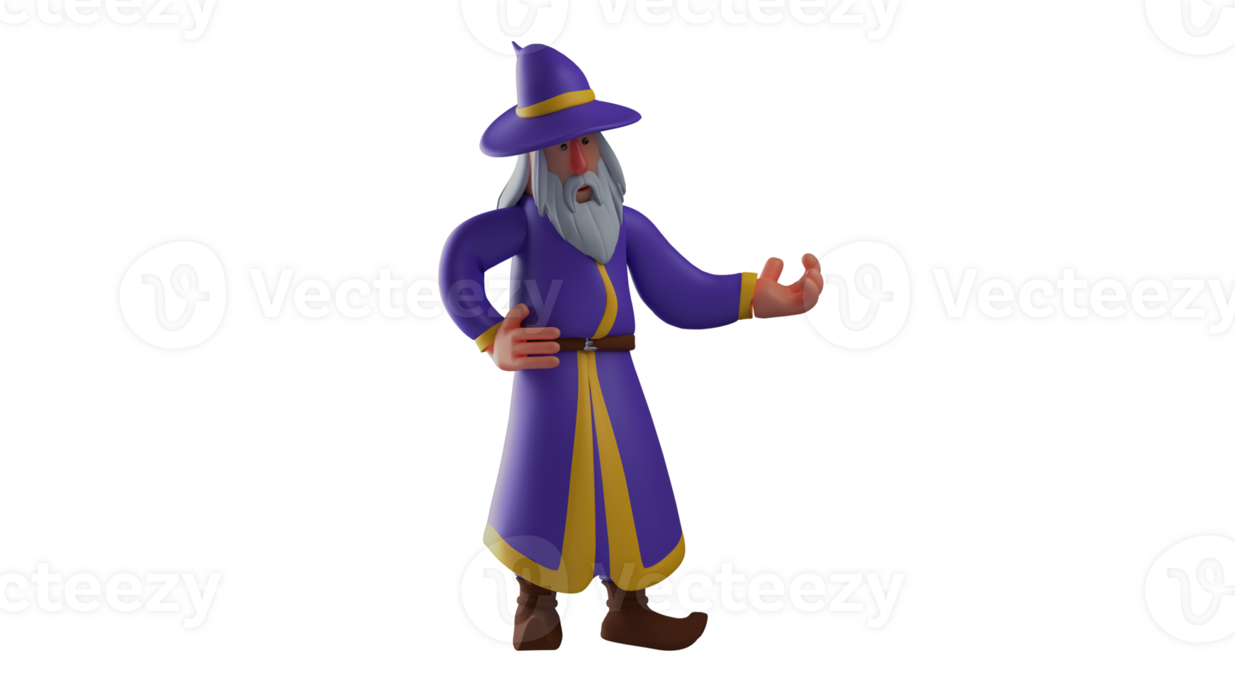 3D illustration. Old witch 3D cartoon character. Witch walked while thinking about something. Witch wonder about something he found. Witch looks confused. 3D cartoon character png