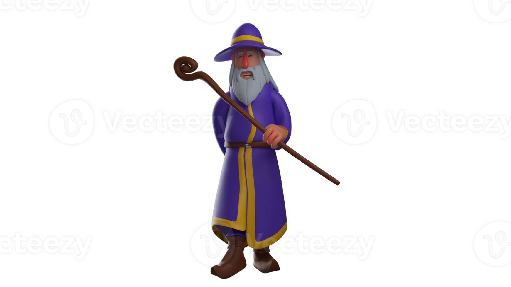 3D illustration. Charming witch 3D cartoon character. The witch stood up showing the wooden staff she was carrying. The witch smiled sweetly and looked dignified. 3D cartoon character png