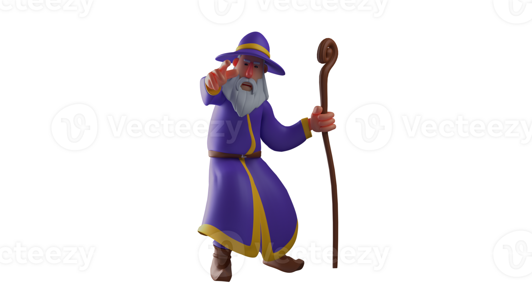 3D illustration. Angry wizard 3D cartoon character. Old man wear wizard costumes, namely blue robes and wide hats. Witch is angry with someone. 3D cartoon character png