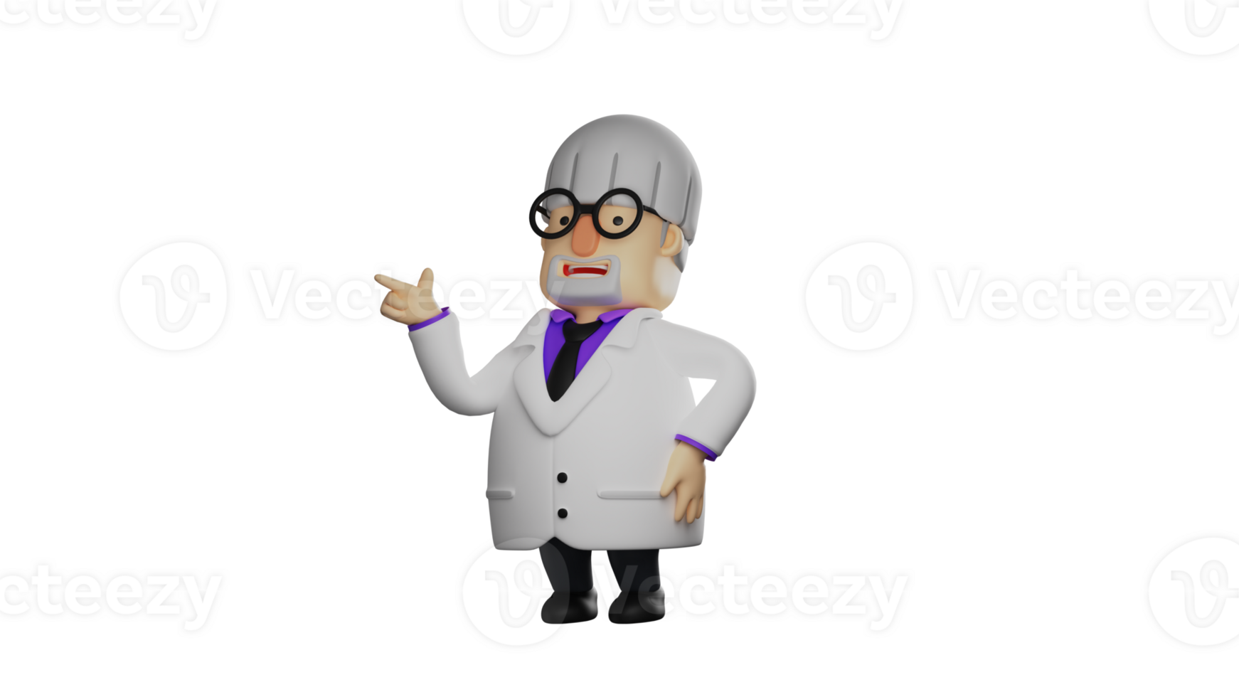 3D illustration. Professor 3D cartoon character. The cute professor snapped his fingers. The old professor smiled sweetly explaining something he was good at. 3D cartoon character png