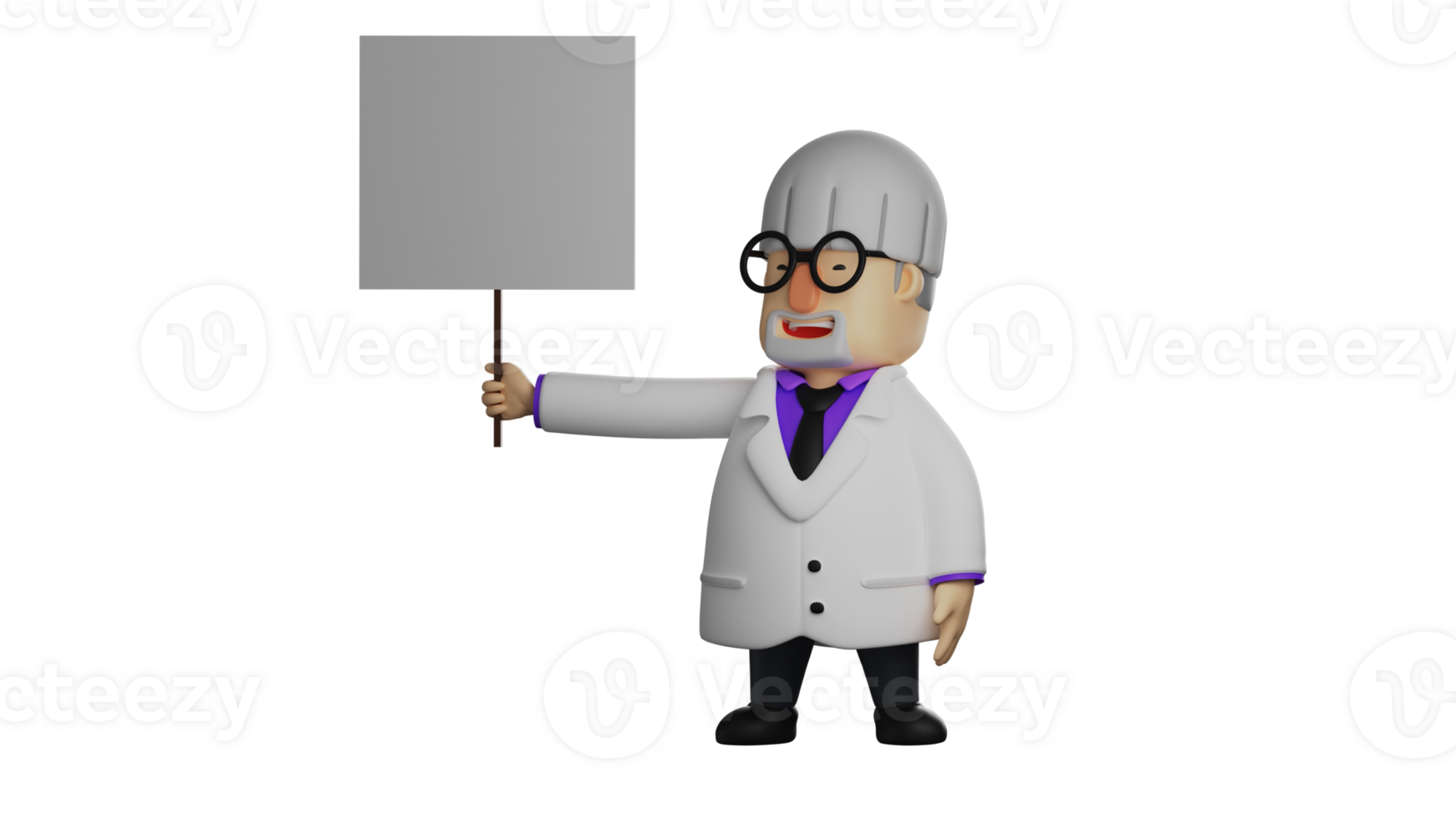 3D illustration. Old Professor 3D cartoon character. Professor held up a small white piece of paper. Professor wants to make an important announcement to everyone who sees it. 3D cartoon character png