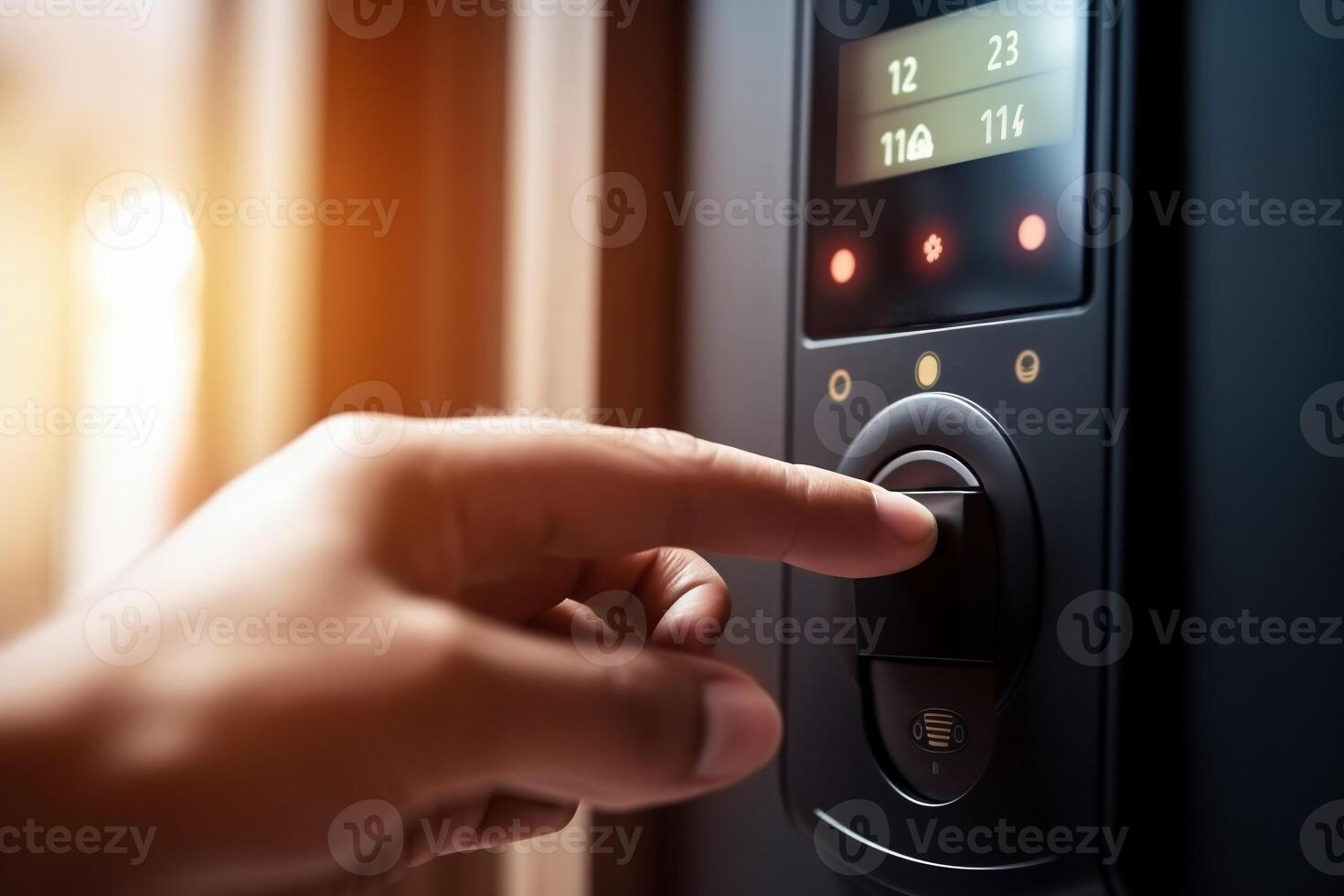 Wood door with smart lock, touch screen keypad and fingerprint, key less access photo
