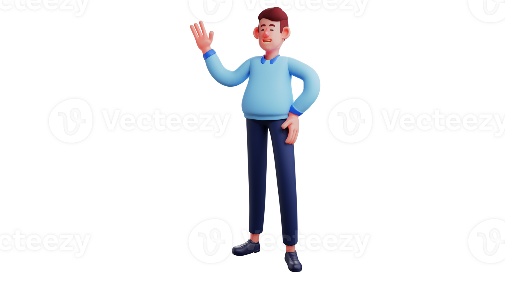 3D Illustration. Young Men 3D Cartoon Character. A friendly young man waved his hand to someone he met. A fond man who likes to show his sweet smile. 3D cartoon character png