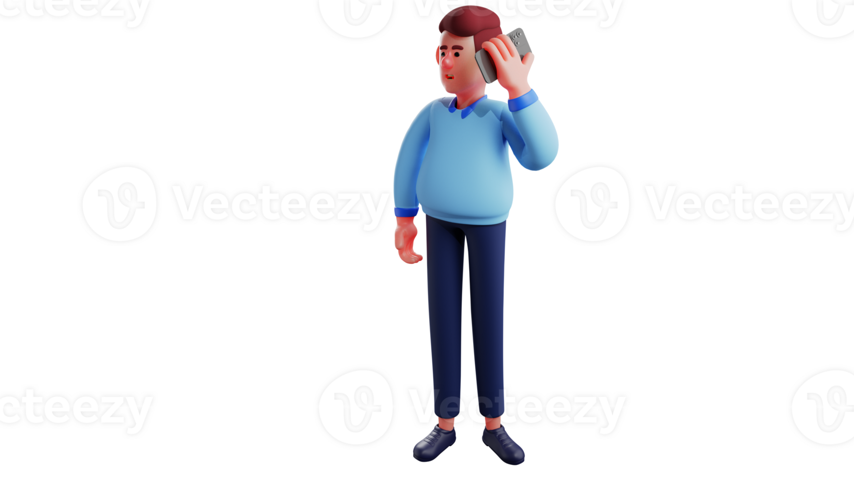 3D Illustration. Busy Man 3D cartoon character. A man is talking on the phone with someone. Young men look so busy that they don't have time to relax. 3D cartoon character png