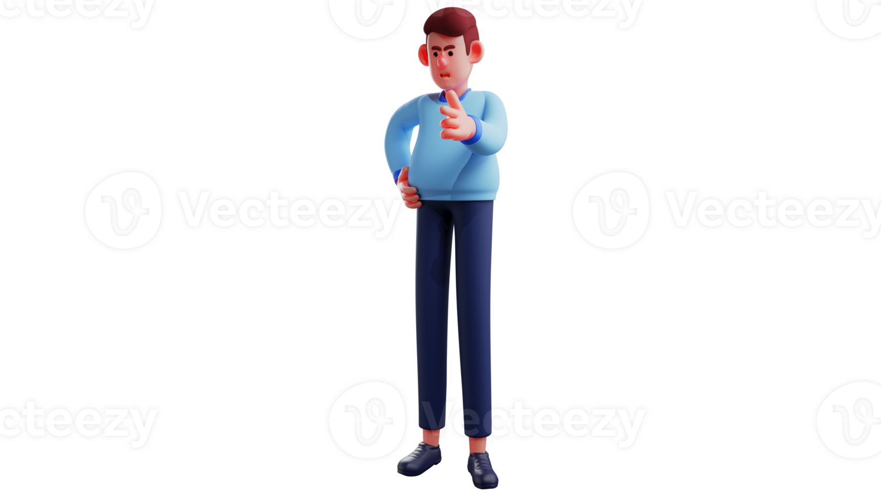 3D illustration. Angry Businessman 3D cartoon character. Businessman is scolding his men who made a mistake. Businessman showing scary expression. 3D cartoon character png