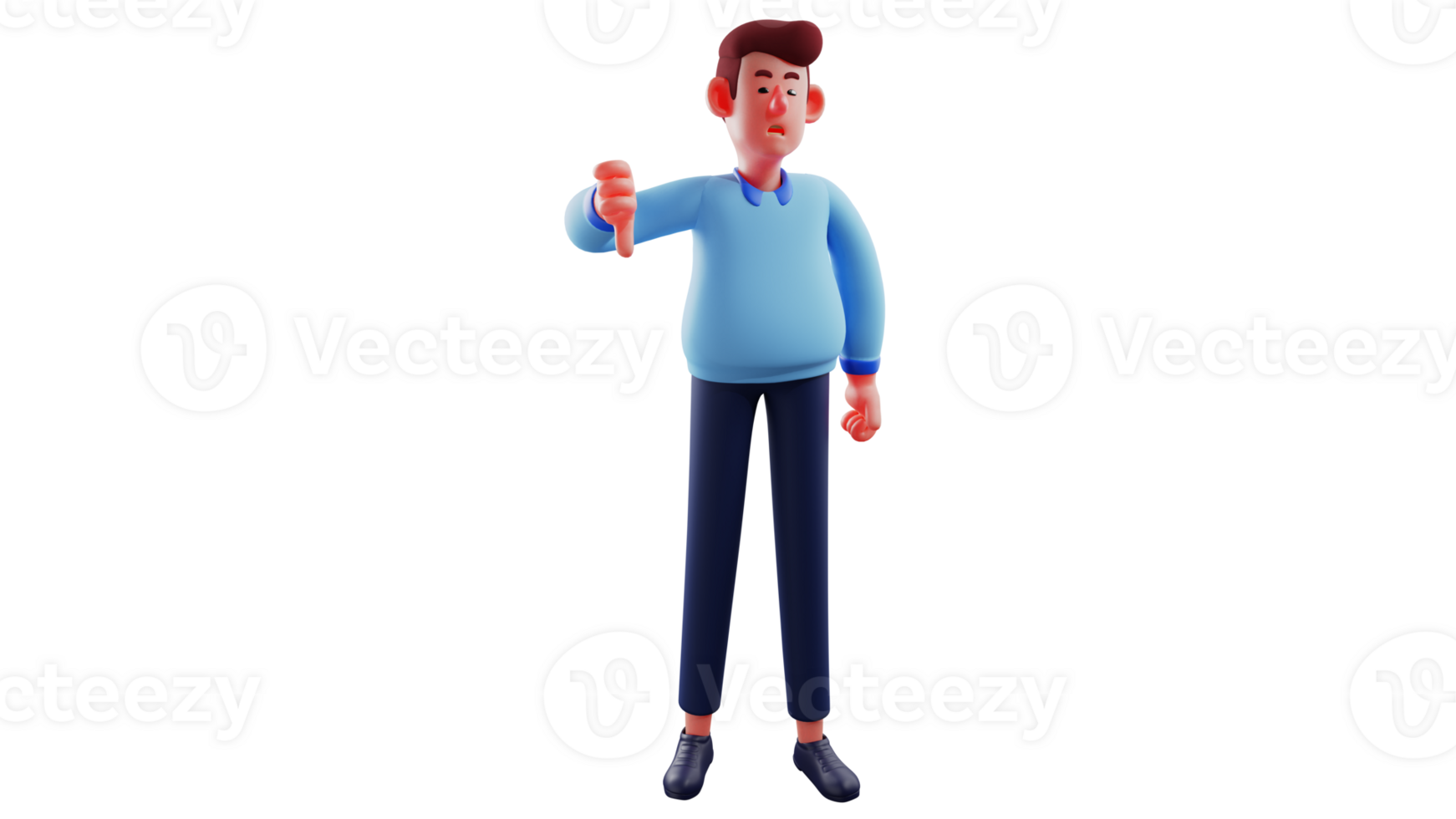 3D illustration. Young boss 3D cartoon character. Boss shows his thumbs down. Boss showed a disappointed expression towards something that was not to his liking. 3D cartoon character png