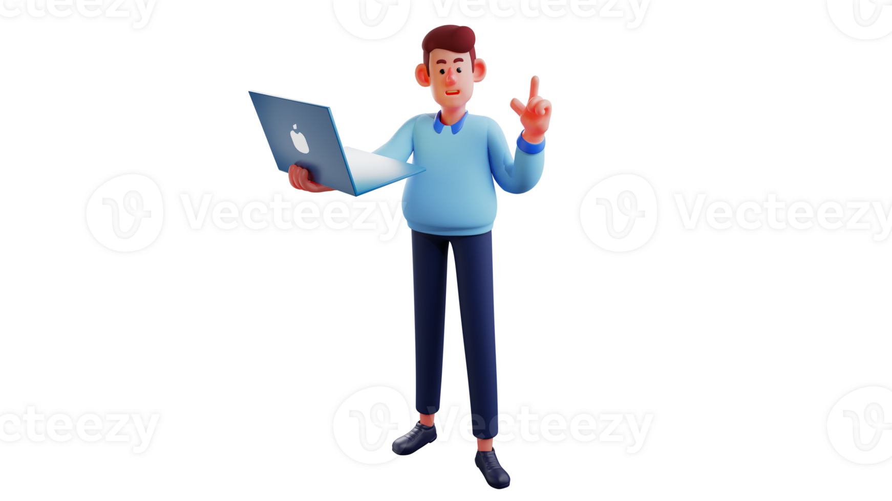3D illustration. Cool young man 3D cartoon character. Young man is working and carrying his office laptop. The young man looks cool because he loves what he does. 3D cartoon character png