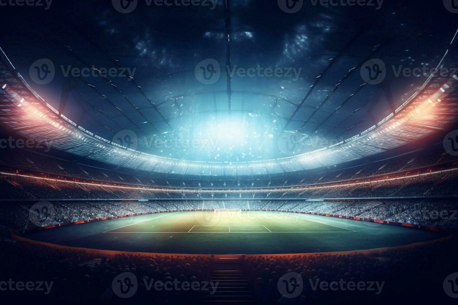 Full night football arena in lights Generative AI photo