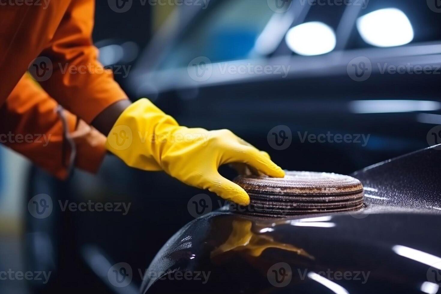 car care, polishing the red car Generative AI photo