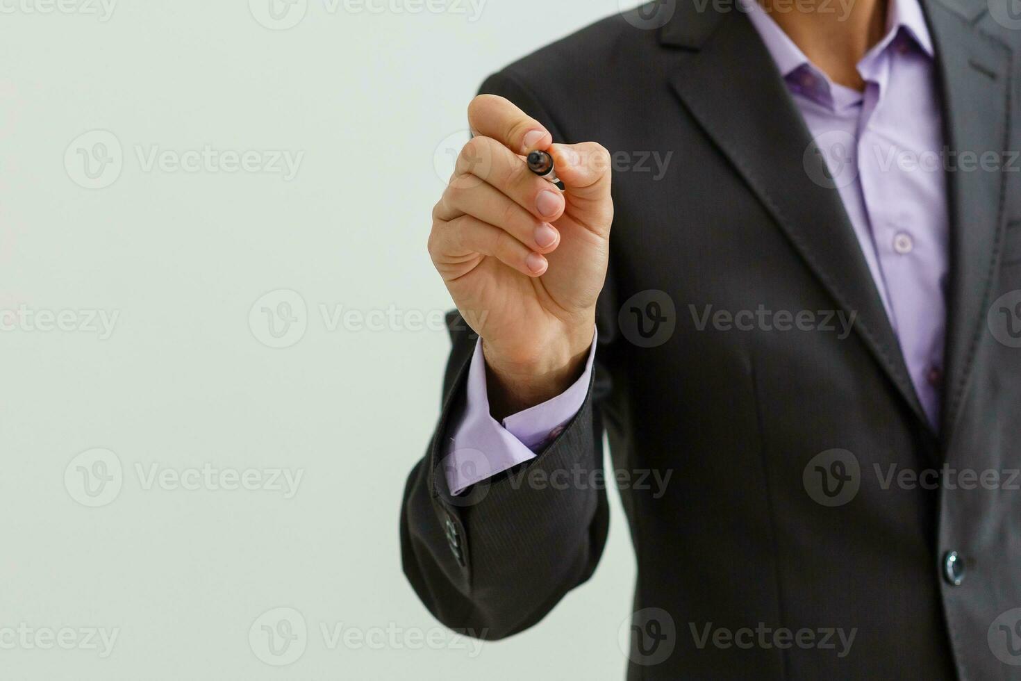 Businessman draw growth graph and progress of business and analyzing financial and investment data ,business planning and strategy on blue background photo