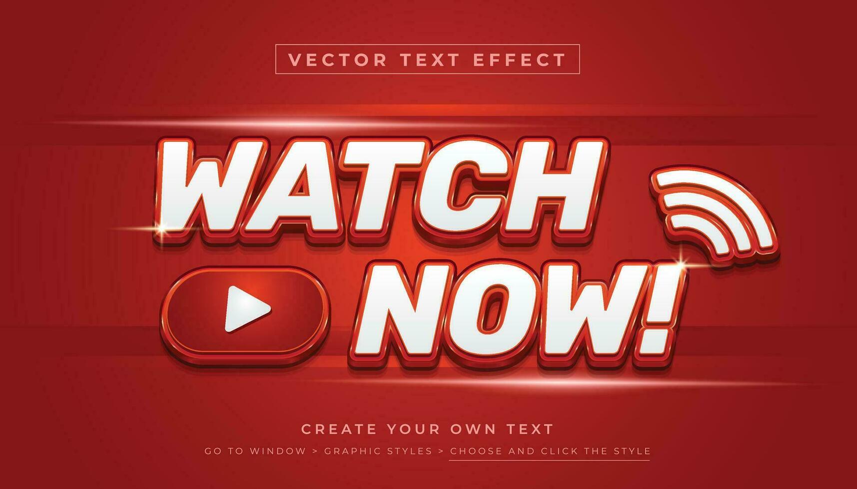 Editable shiny red text effect. Watch now streaming graphic style on red background vector