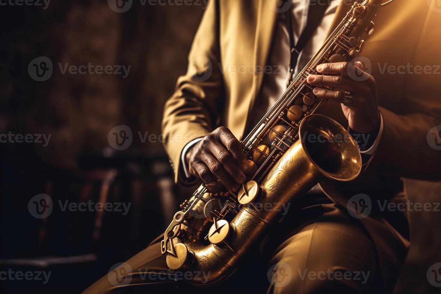 Saxophone player Saxophonist playing jazz music instrument Jazz musician playing sax alto Generative AI photo