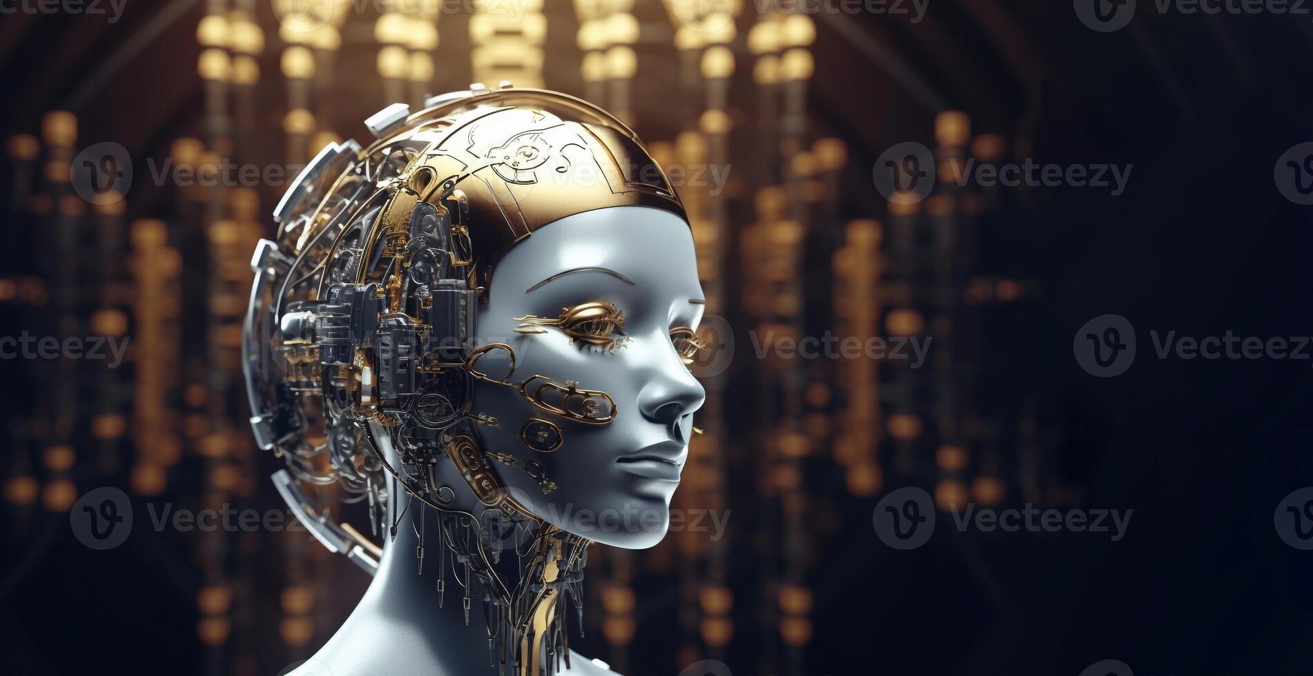 Cyborg the girl in a raincoat. 3d illustartion. photo