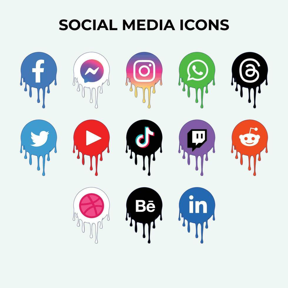 Melting Social Media Logo Pack. Flat Social Media Icons Vector Set Design